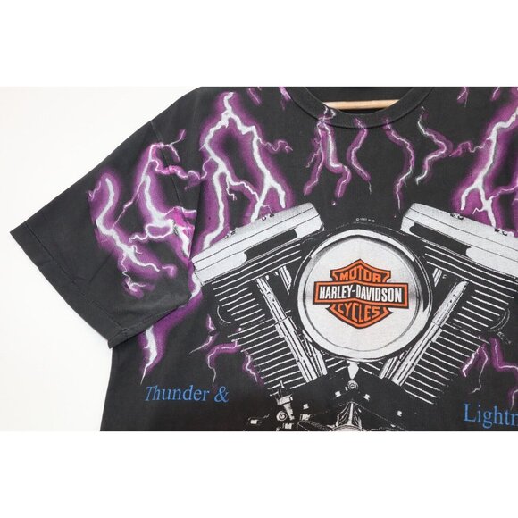 Vintage 1987 Harley Davidson Thunder and Lightning Single Stitch Tshirt XL - Picture 6 of 12